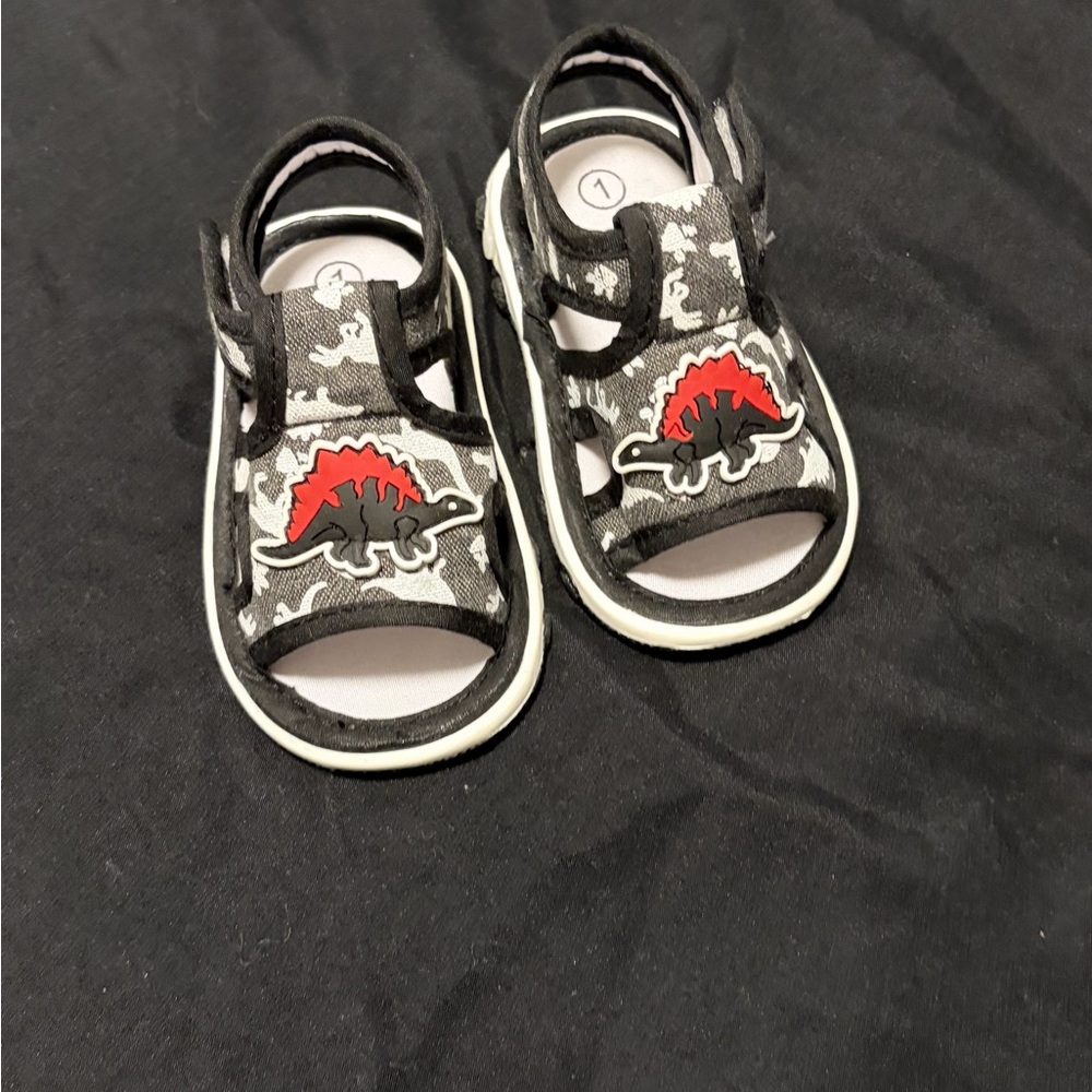 Toddler Black & Gray Dinosaur Dress Sandals